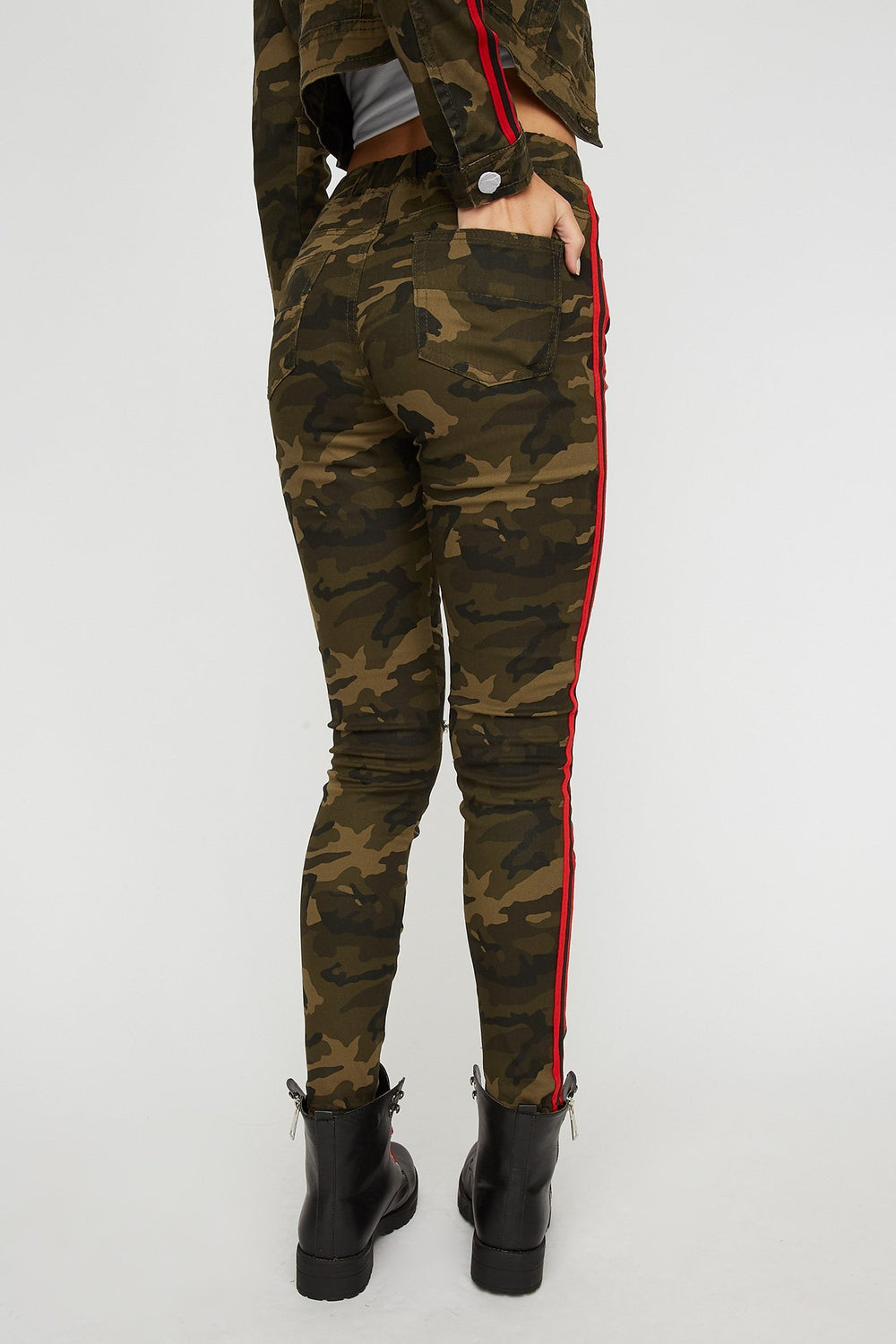Women Side Stripe Distressed Denim Jogger Camouflage