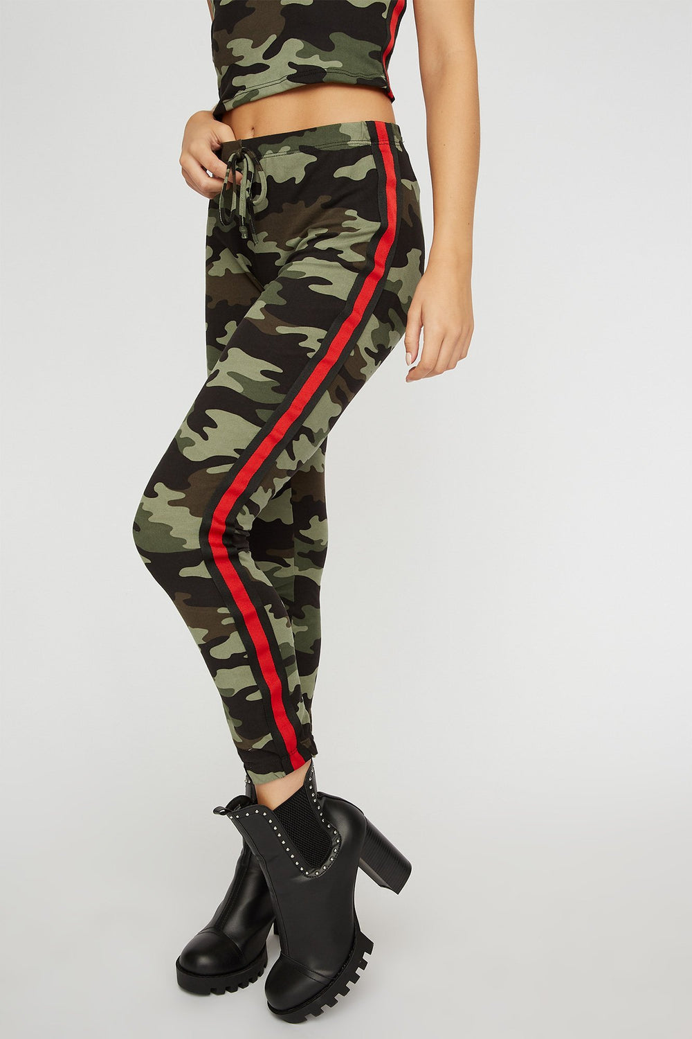 Women Side Stripe Printed Drawstring Jogger Camouflage
