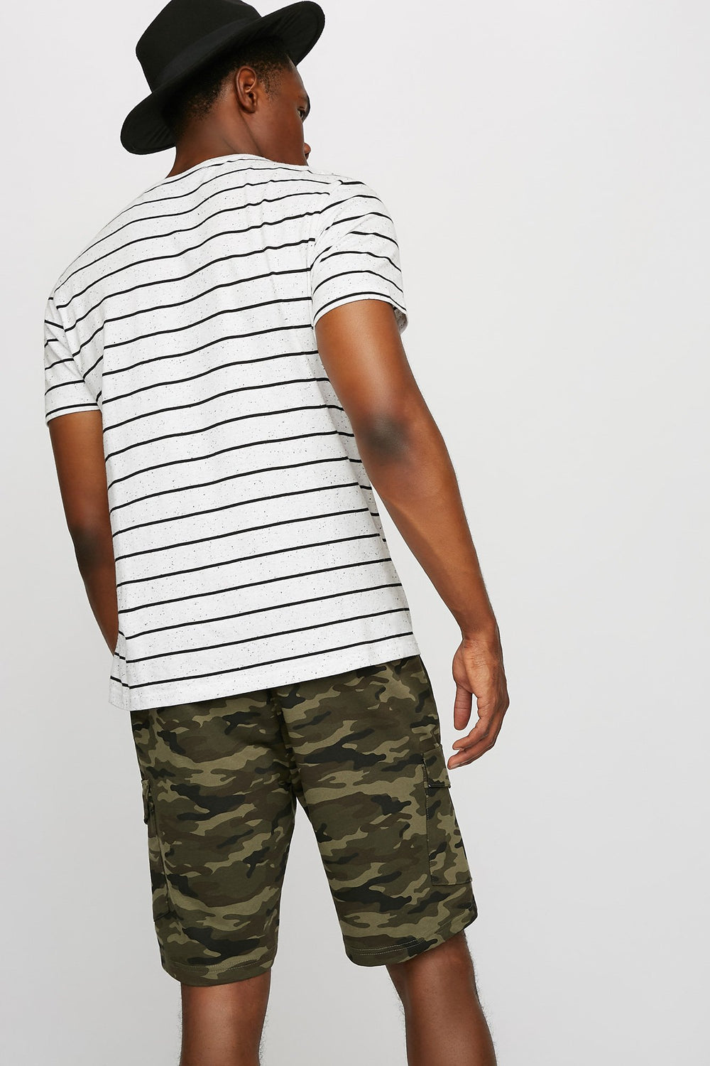 Men Slim Fleece Cargo Drawstring Jogger Short Camouflage