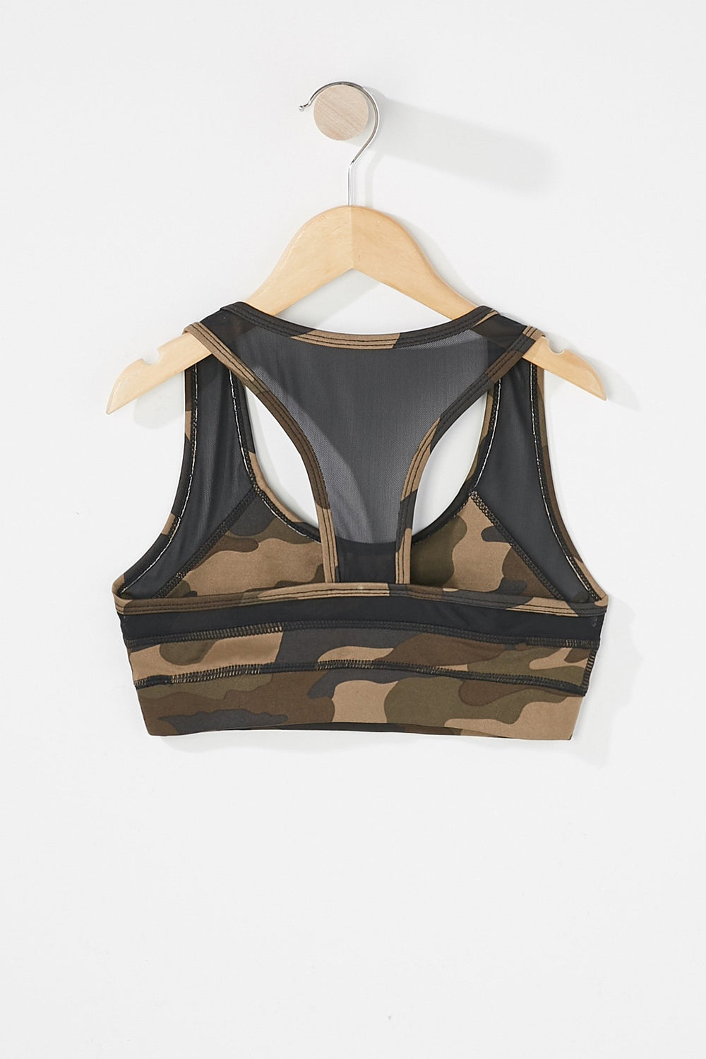 Kids Girls Racerback Contrast Mesh Sports Bra Camouflage