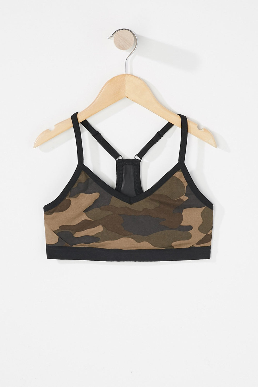 Kids Girls V-Neck Racerback Sports Bra Camouflage