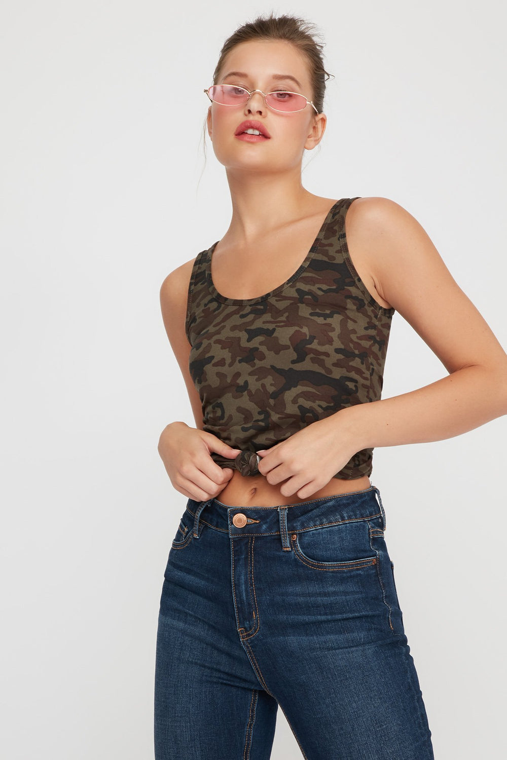 Women Débardeur imprimé à encolure arrondie Camouflé