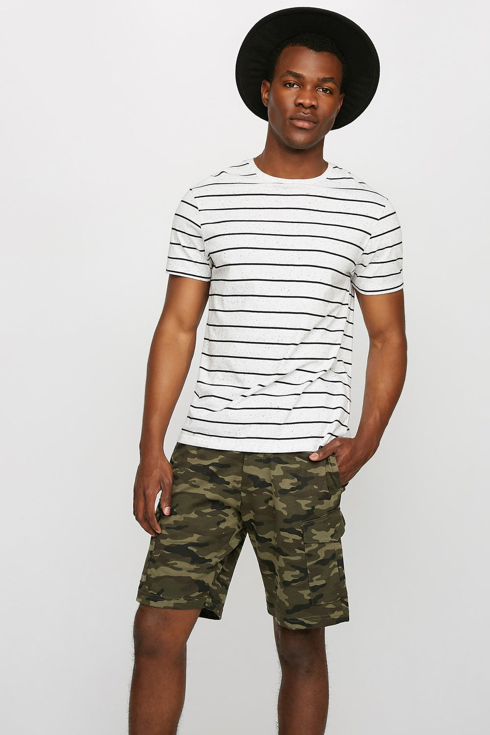 Men Short de jogging cargo mince en molleton à taille coulissante Camouflé