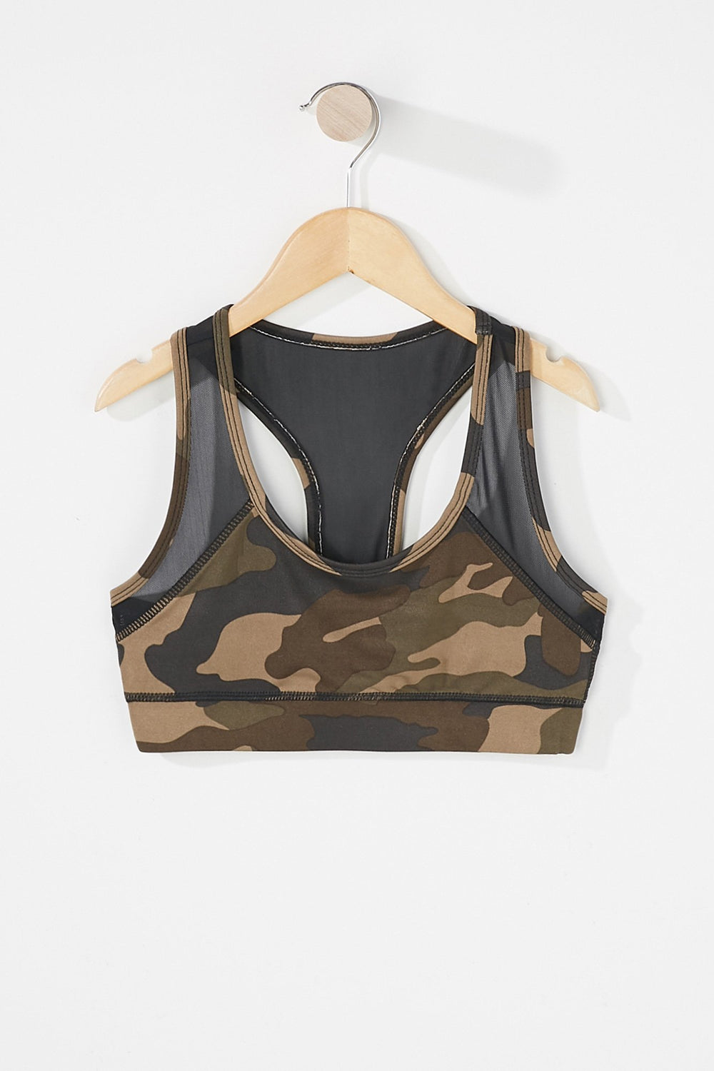 Kids Soutien-gorge de sport à dos nageur en filet contrastant pour fille Camouflé