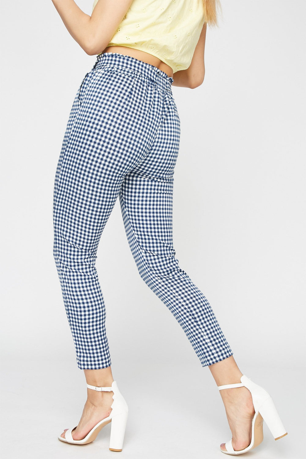 Women Pantalon imprimé à taille haute roulée avec attache Carreaux