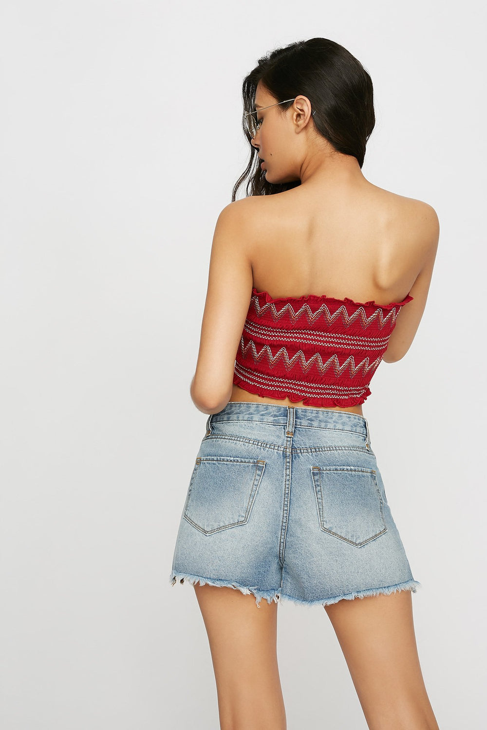 Women Bustier tubulaire smocké à motif tribal Cerise