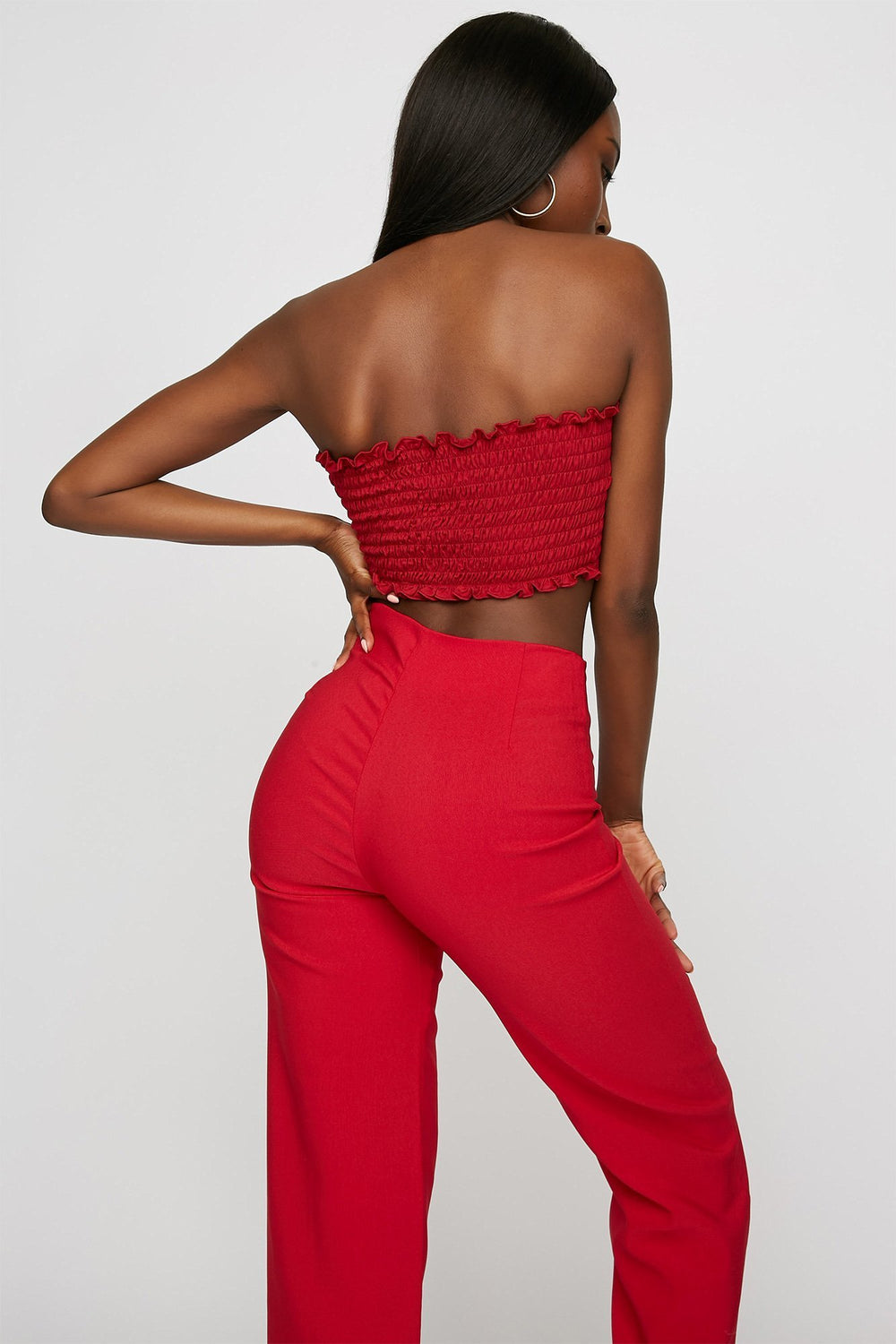 Women Bustier tubulaire smocké volanté Cerise