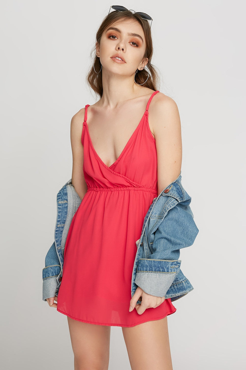 Women Robe-camisole à taille coulissante Cerise