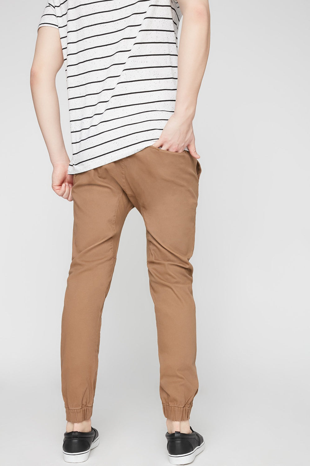 Men Pantalon de jogging en sergé chameau à taille coulissante Chameau