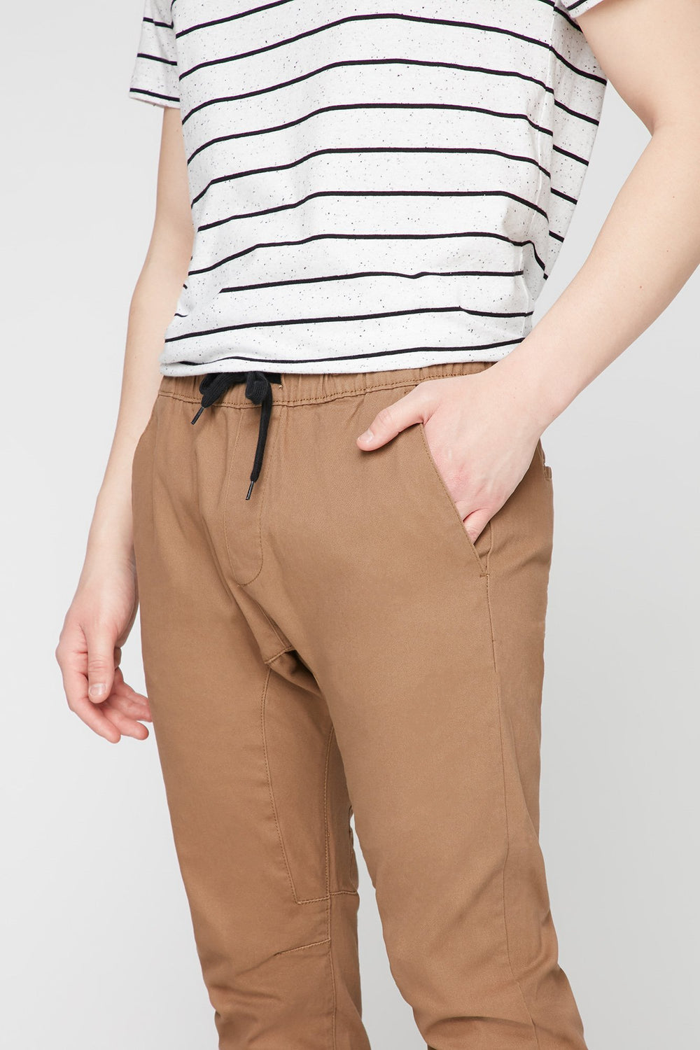 Men Pantalon de jogging en sergé chameau à taille coulissante Chameau