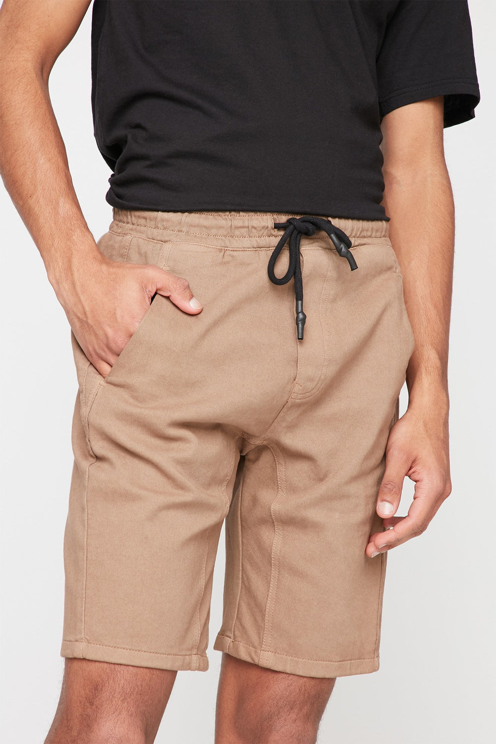 Men Short de jogging en denim à taille coulissante Chameau