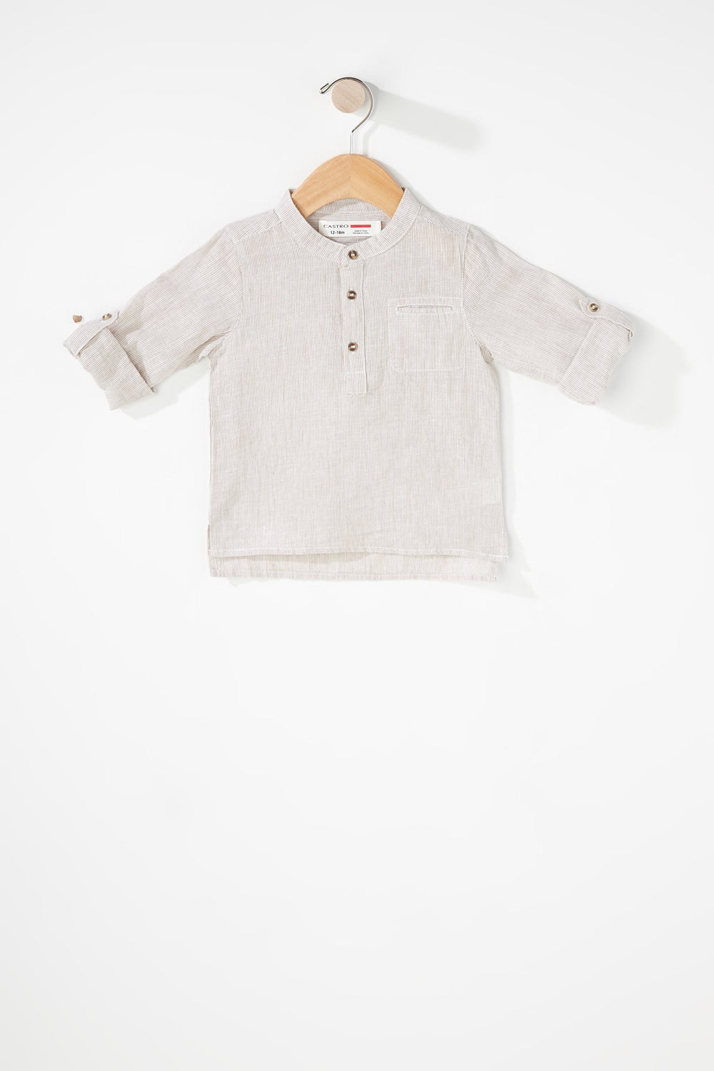 Kids Chemise henley boutonnée rayée en lin pour bébé garçon Chameau