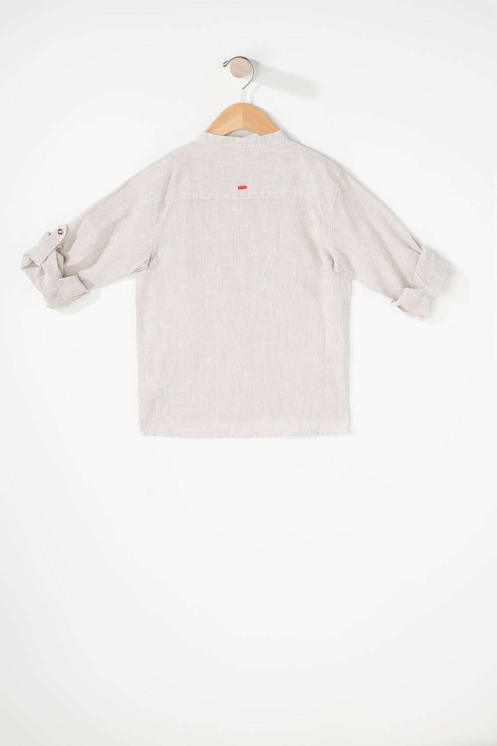 Kids Chemise henley boutonnée rayée en lin pour garçon Chameau