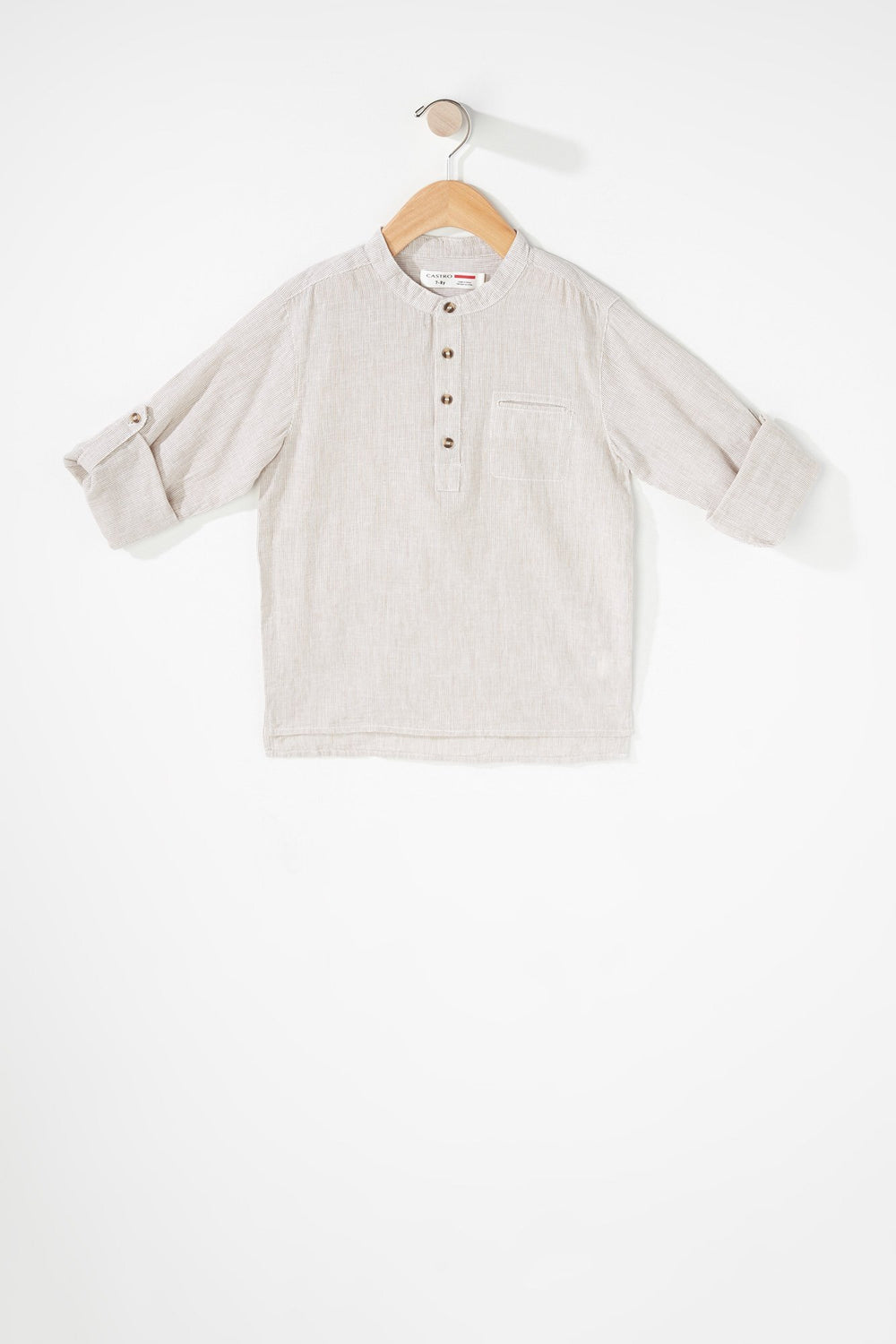 Kids Chemise henley boutonnée rayée en lin pour garçon Chameau