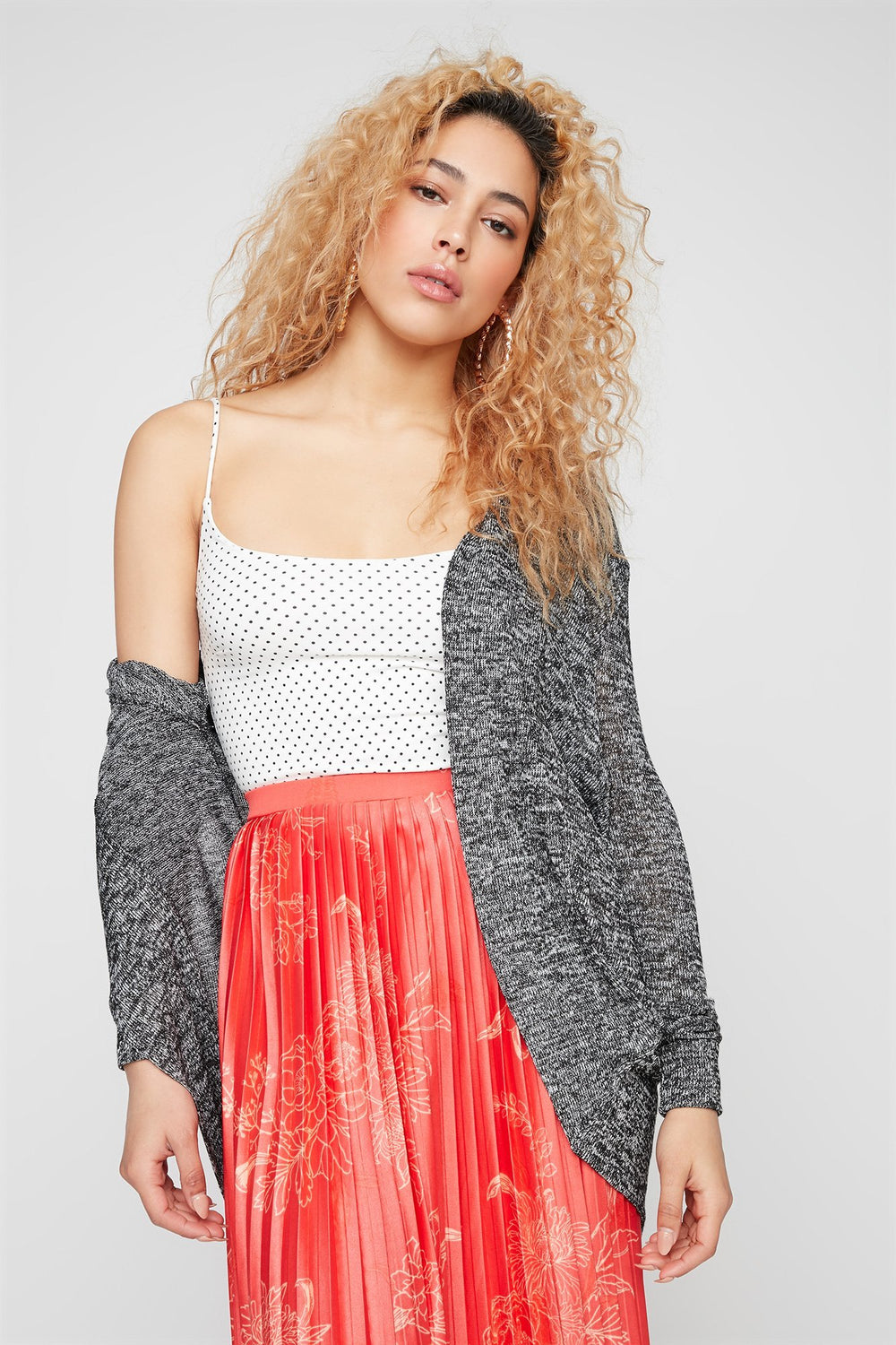 Women Hacci Open-Front Knit Cardigan Charcoal