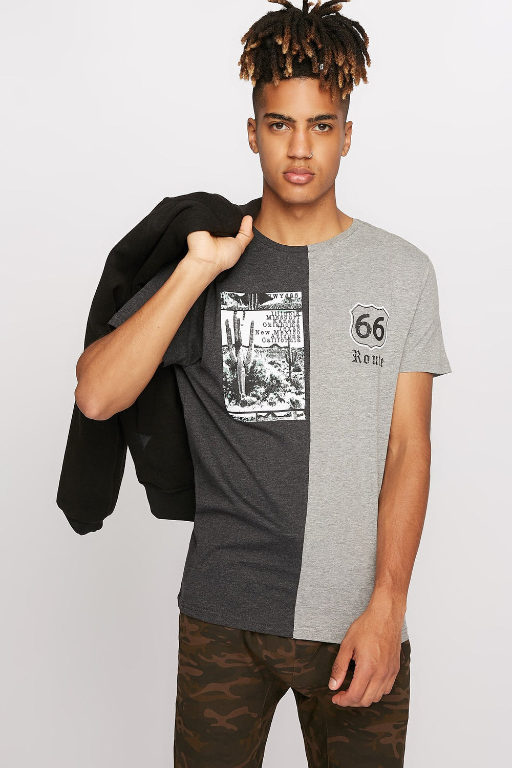 Men 66 Route Colour Block Desert Graphic T-Shirt Charcoal