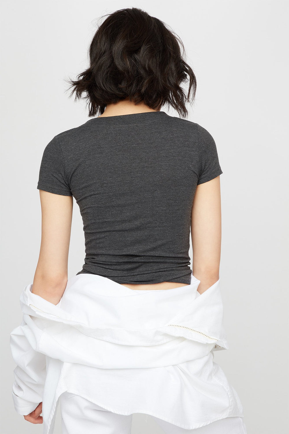Women Basic V-Neck T-Shirt Charcoal