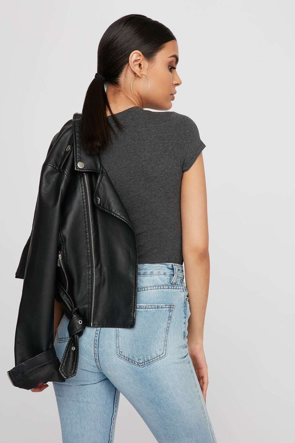 Women Basic V-Neck T-Shirt Charcoal