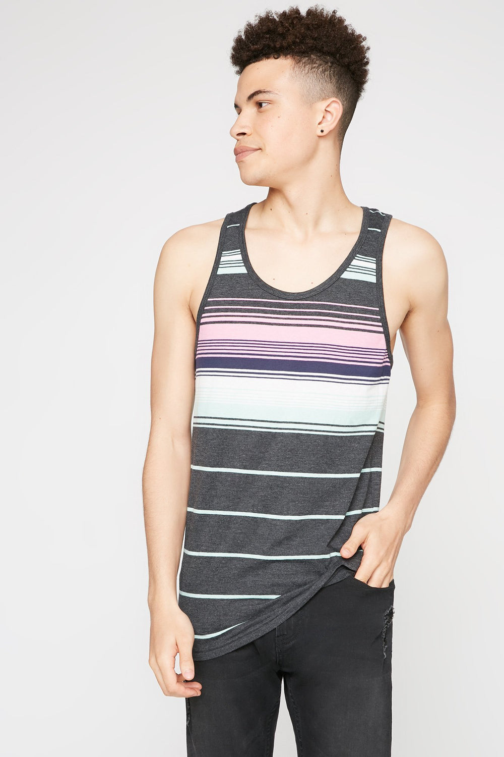 Men Coloured Striped Tank Charcoal