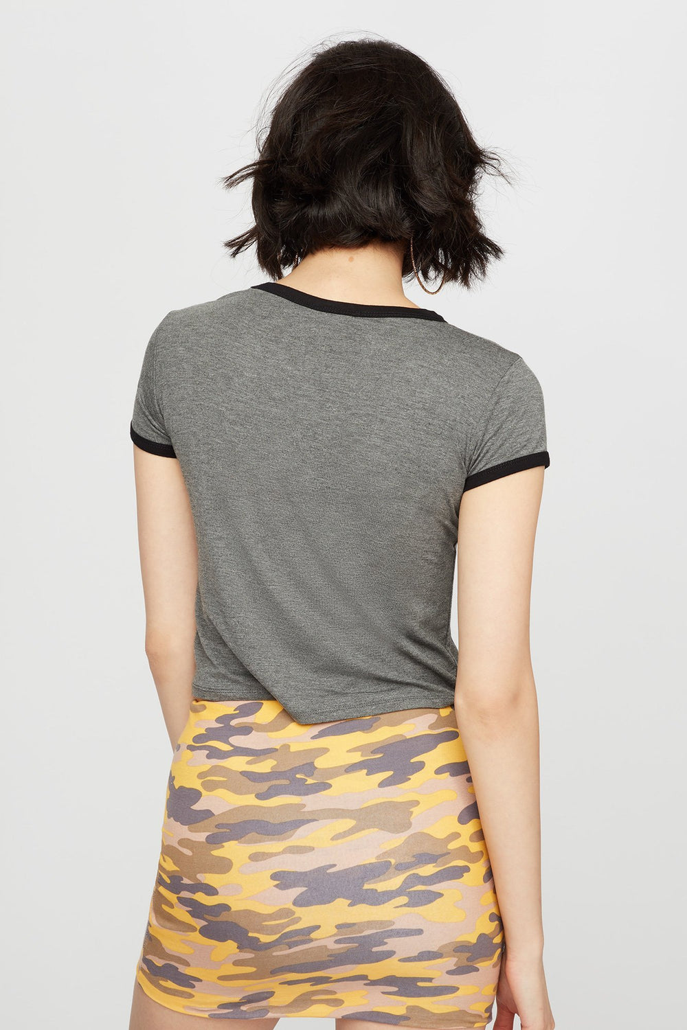 Women Cropped Ringer T-Shirt Charcoal