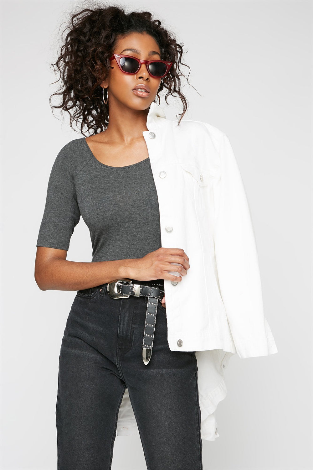 Women Cross-Back Scoop Neck T-Shirt Charcoal