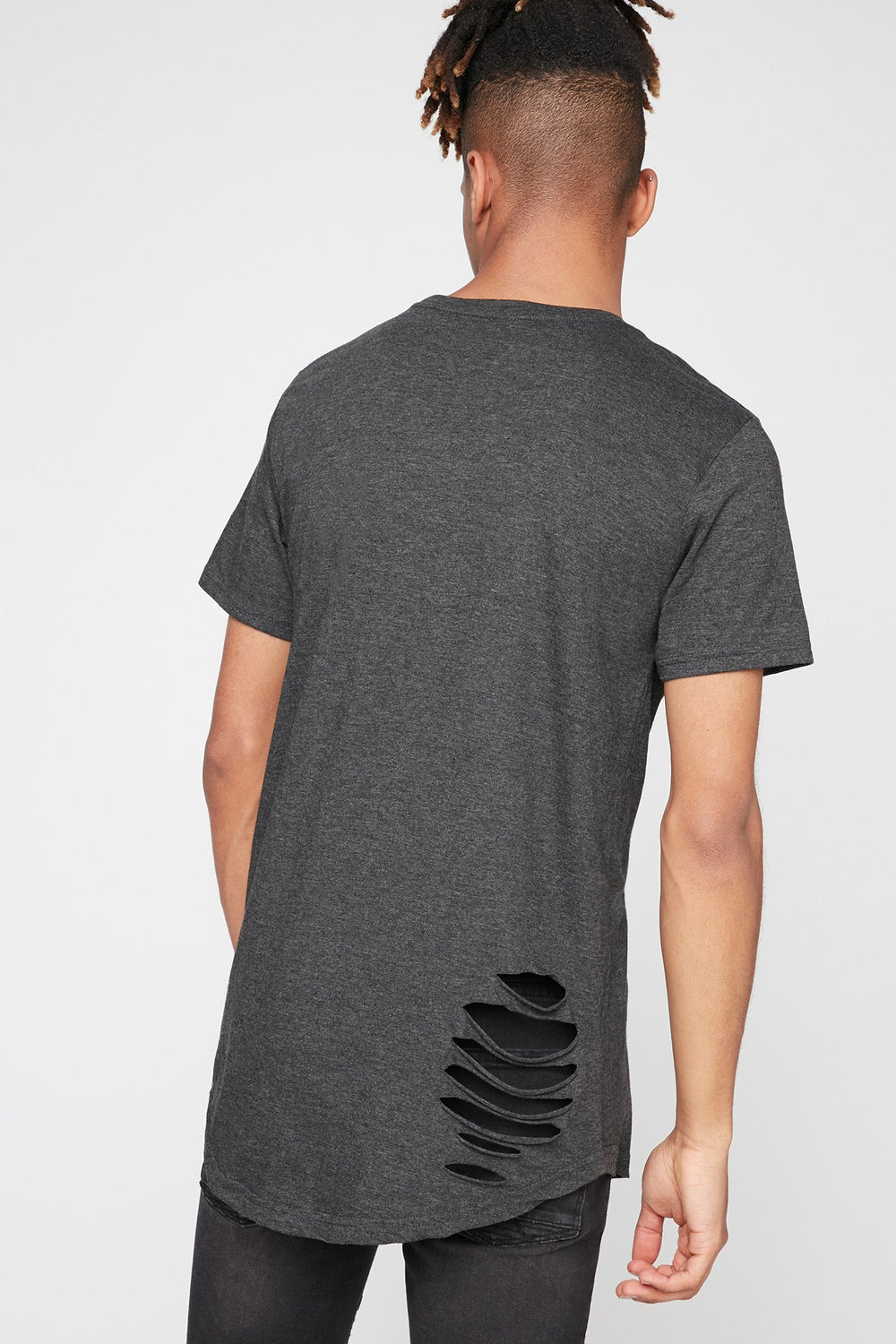 Men Distressed Crewneck T-Shirt Charcoal