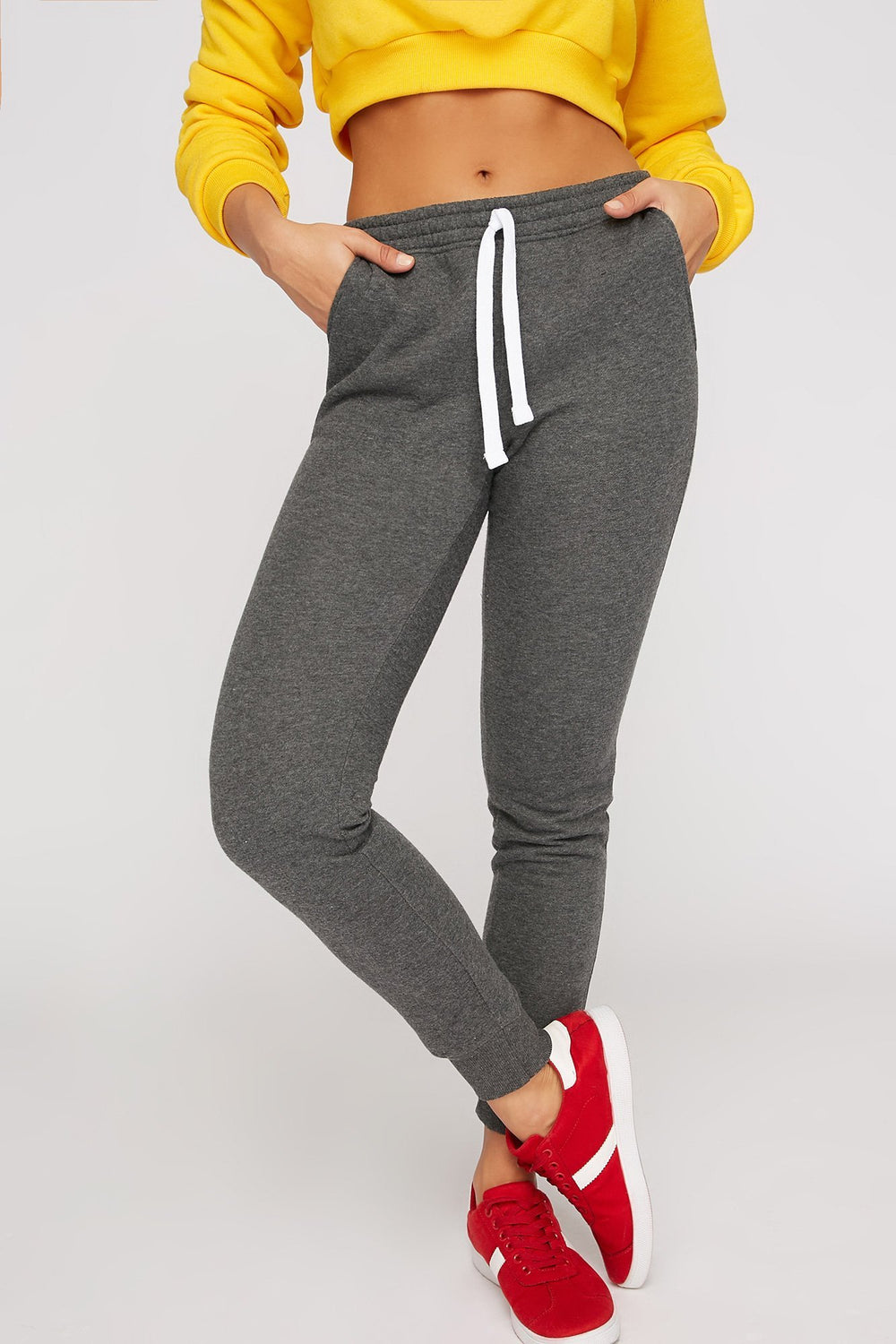 Women Fleece Drawstring Jogger Charcoal