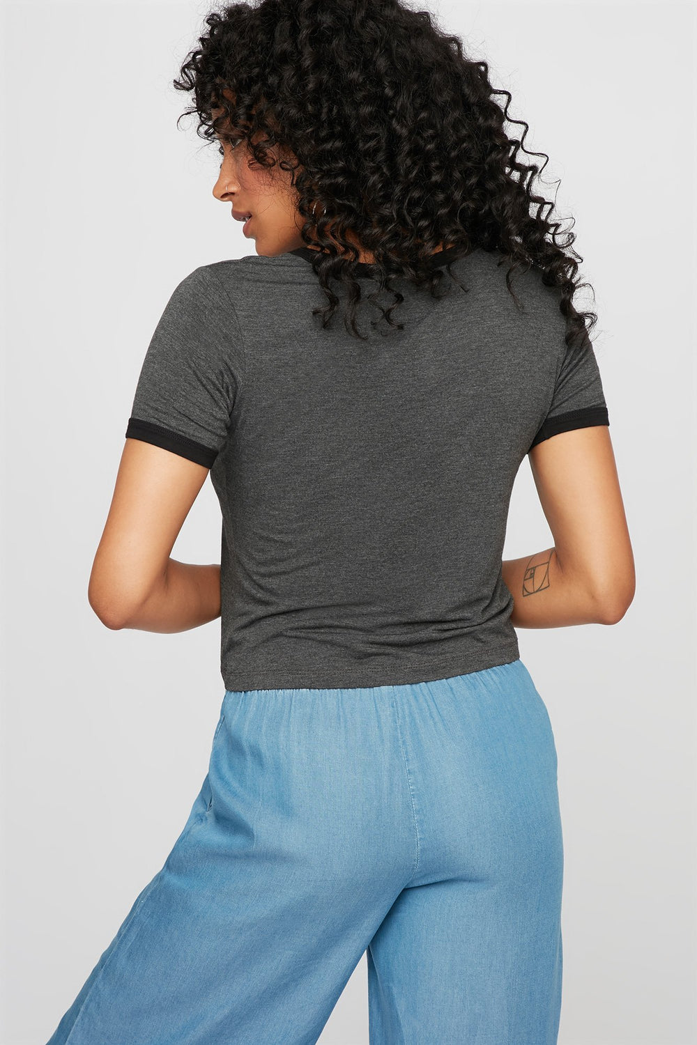 Women Lightweight Coloured Ringer T-Shirt Charcoal