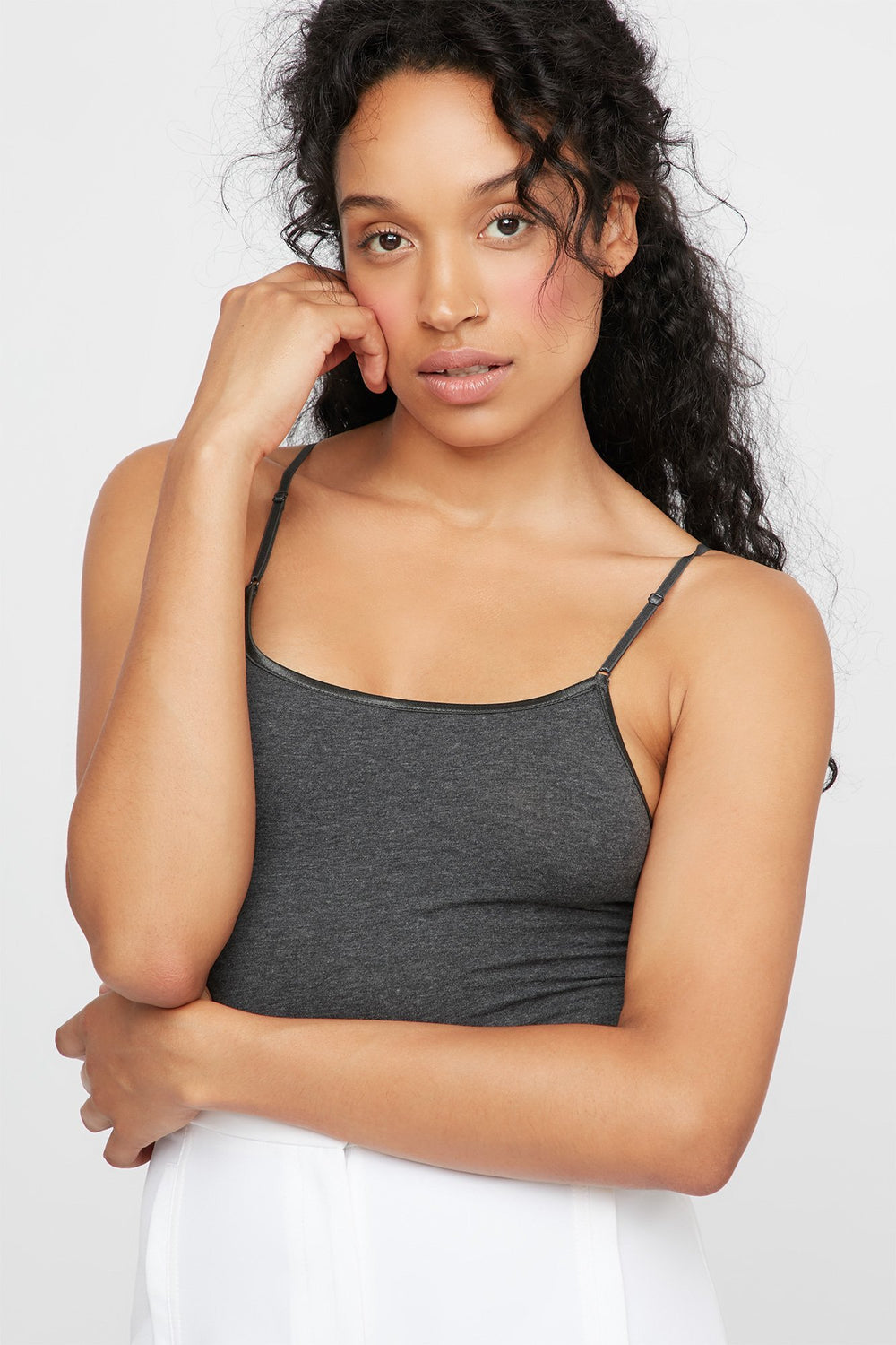 Women Longline Basic Camisole Charcoal