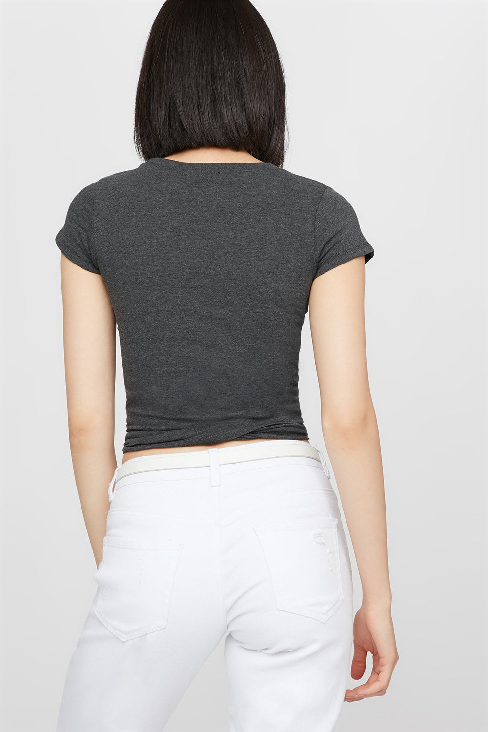 Women Longline Basic Scoop Neck T-Shirt Charcoal