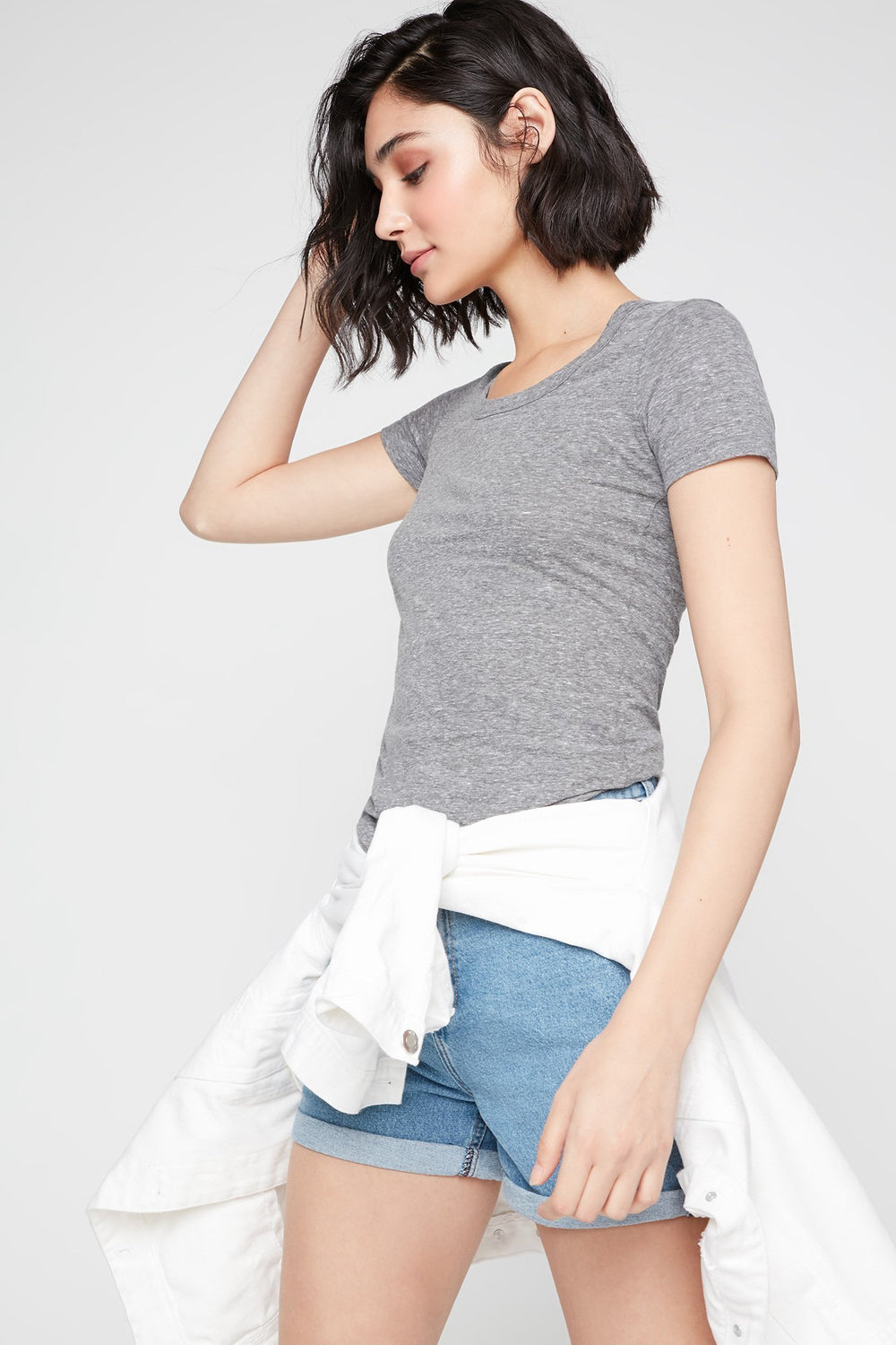 Women Open-Back Caged Lightweight T-Shirt Charcoal