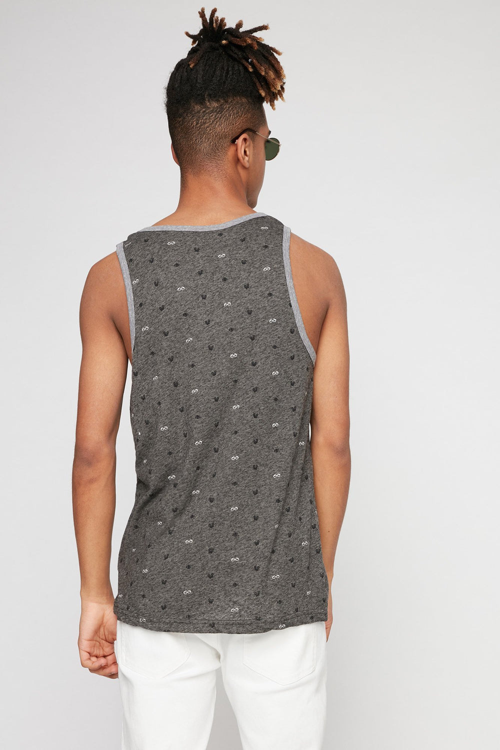 Men Printed Contrast Trim Pocket Tank Charcoal