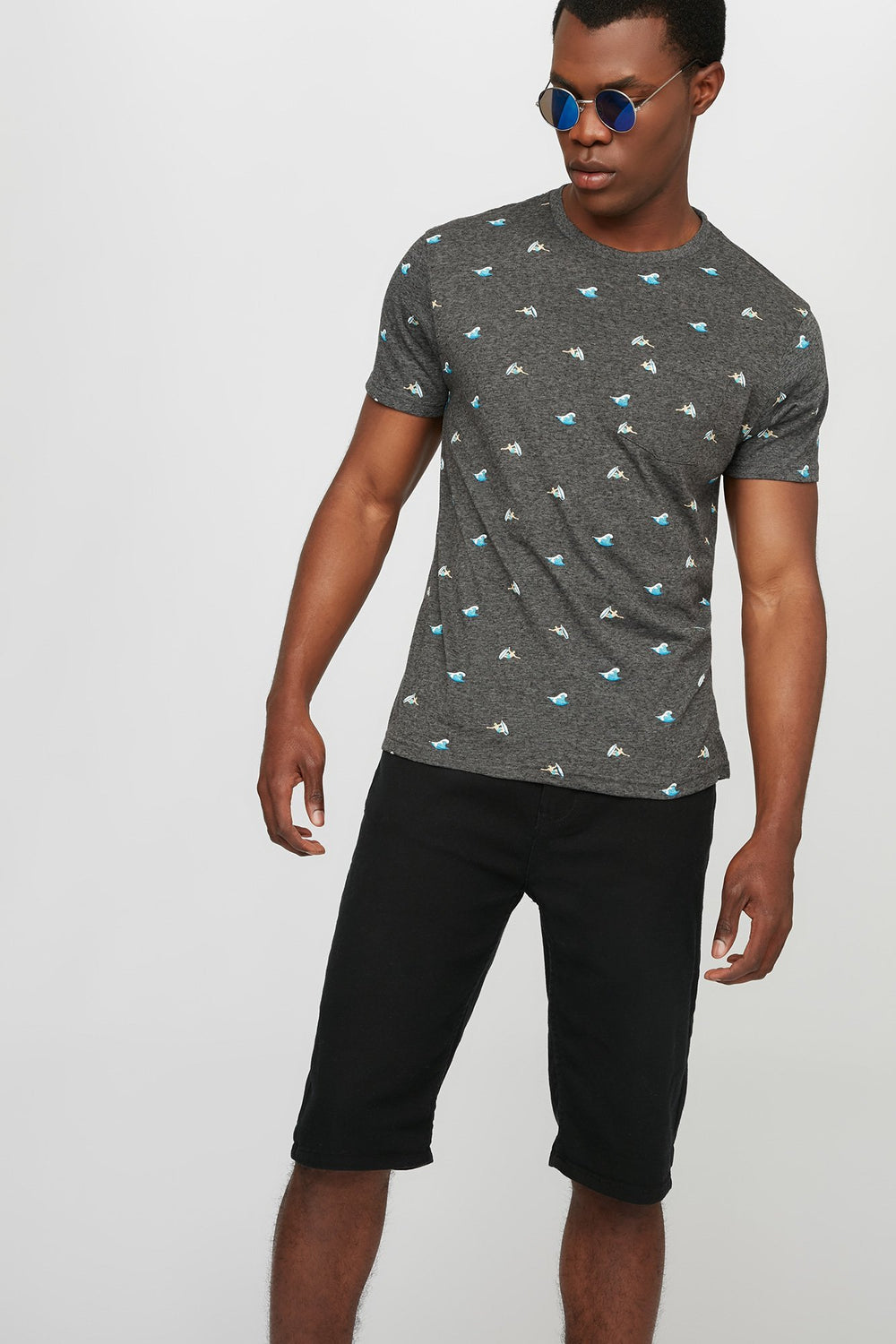 Men Printed Crewneck T-Shirt Charcoal