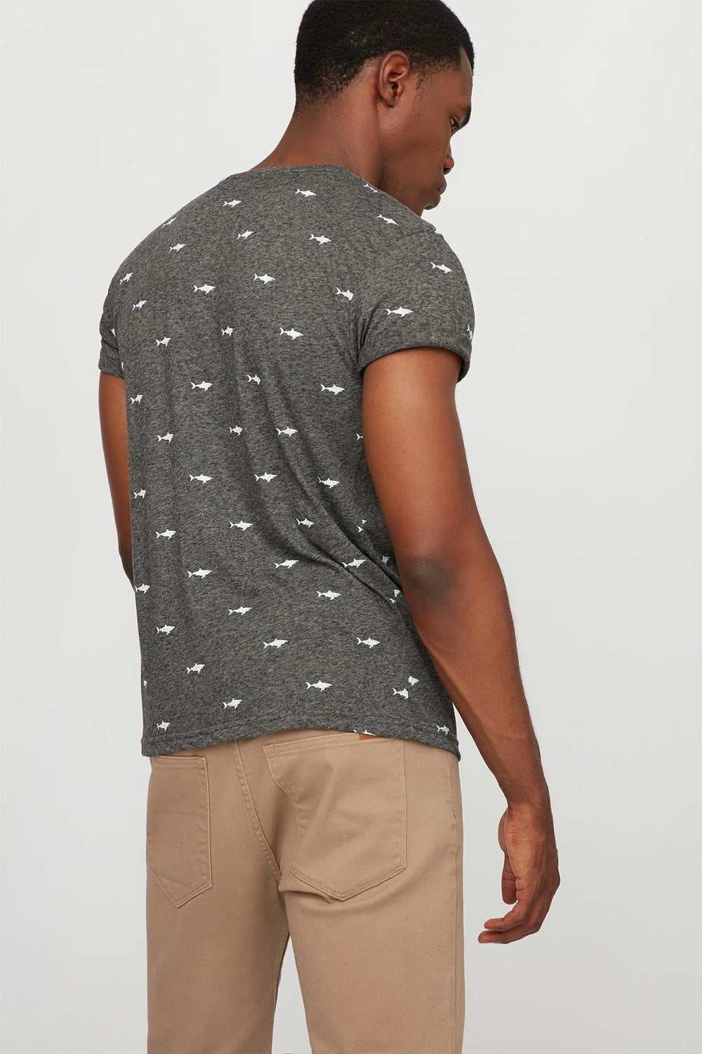Men Printed Henley T-Shirt Charcoal