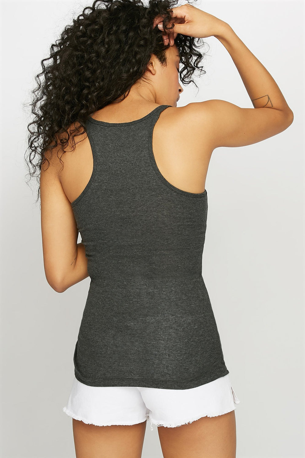 Women Ribbed Scoop Neck Racerback Tank Charcoal