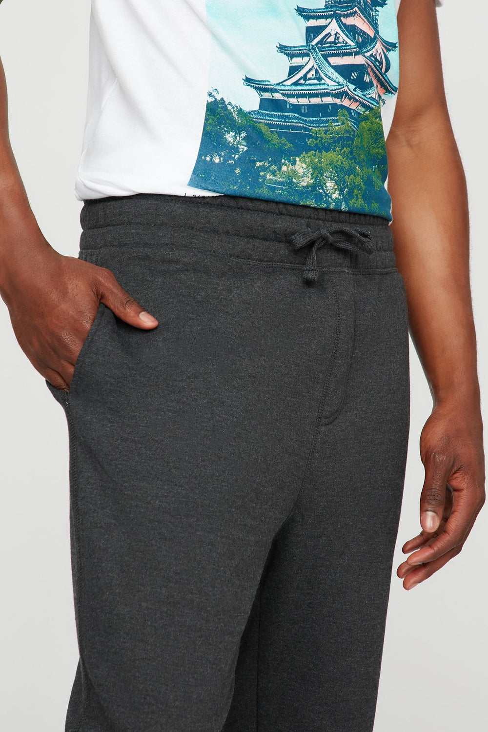 Men Slim Fleece Drawstring Jogger Charcoal