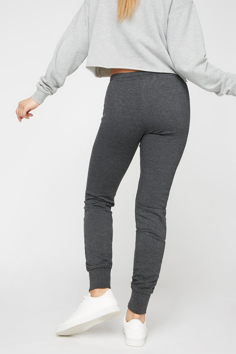 Women Tapered Drawstring Fleece Jogger Charcoal