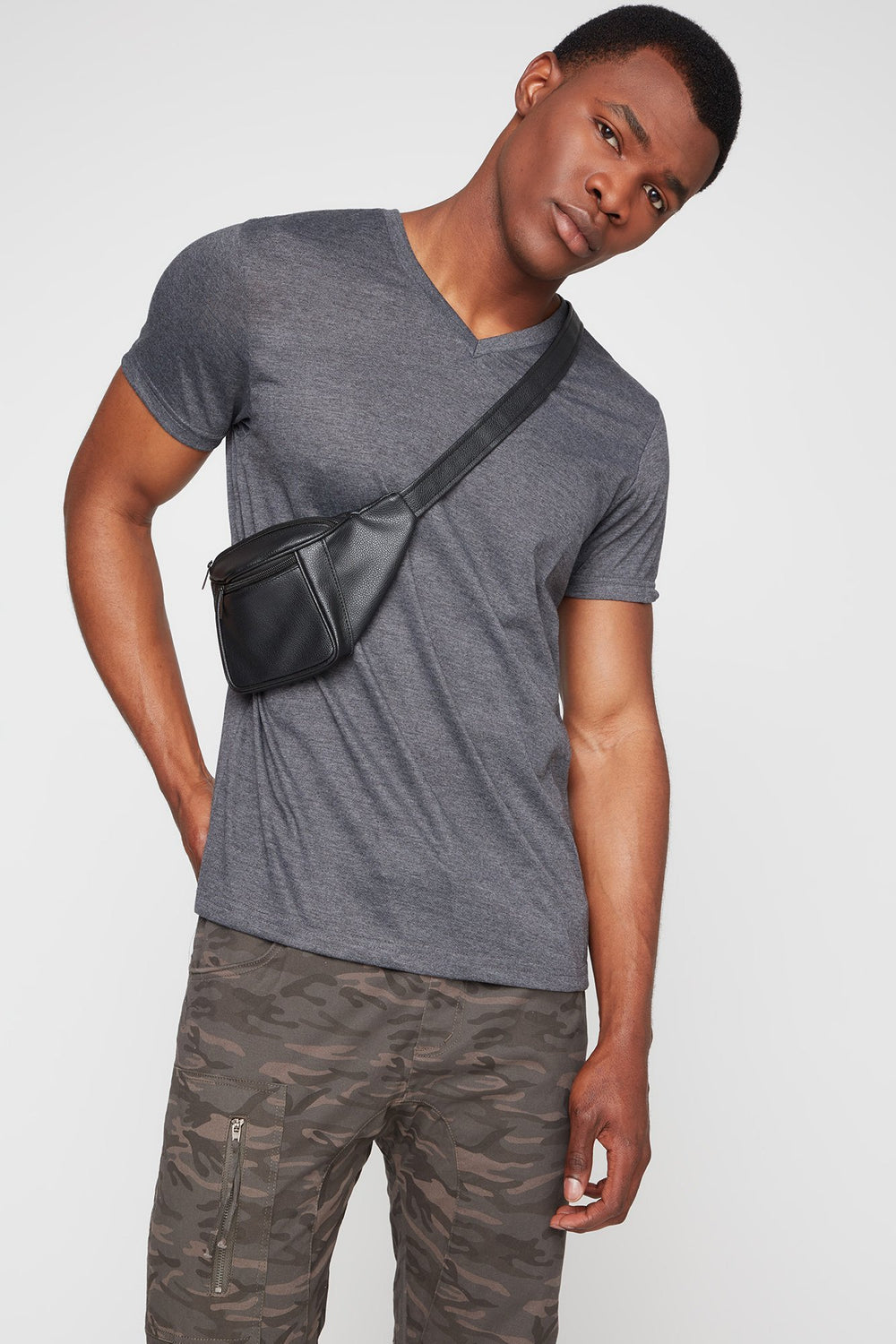 Men V-Neck T-Shirt Charcoal