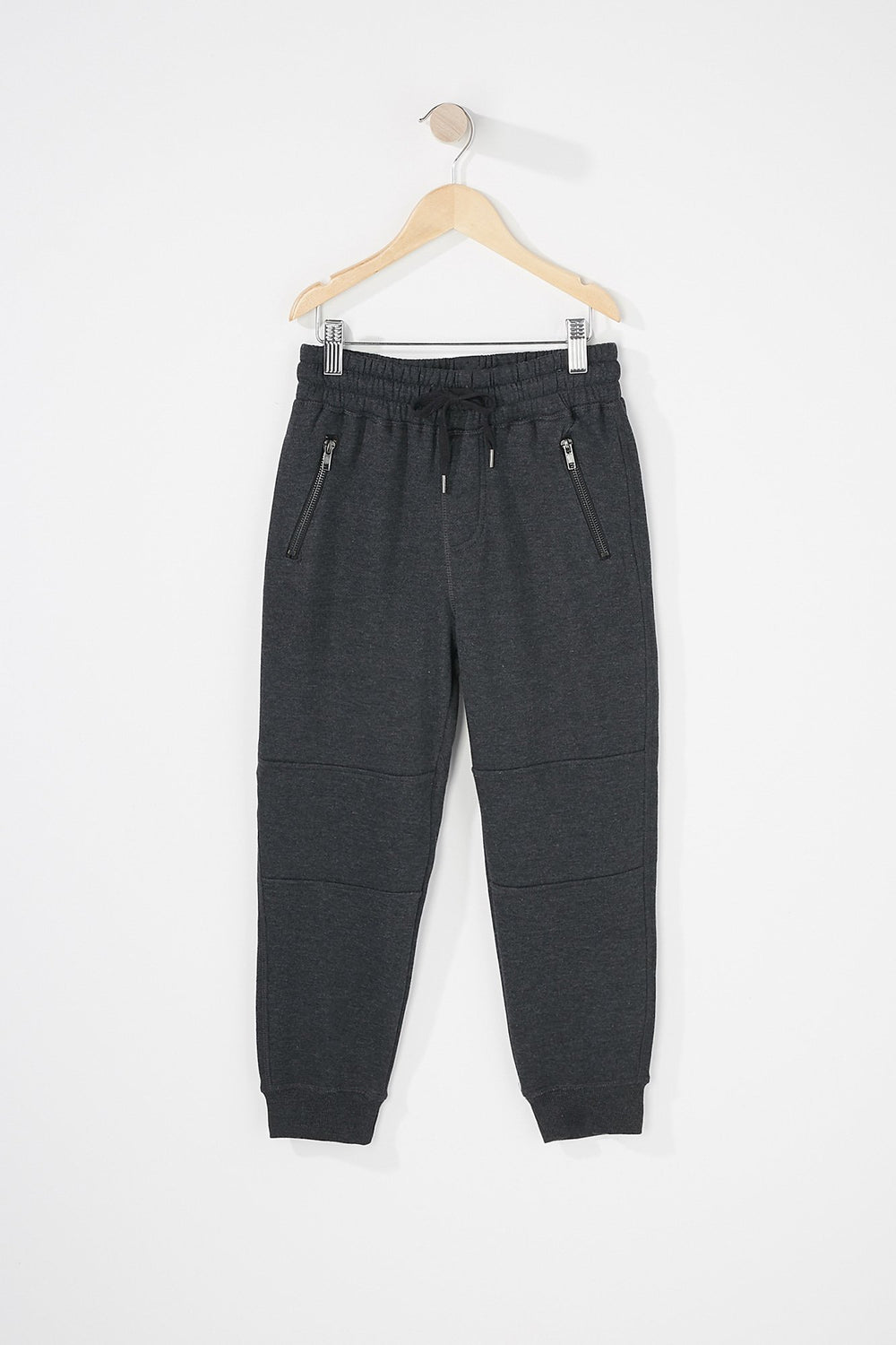 Kids Boys Fleece Zipper Drawstring Jogger Charcoal