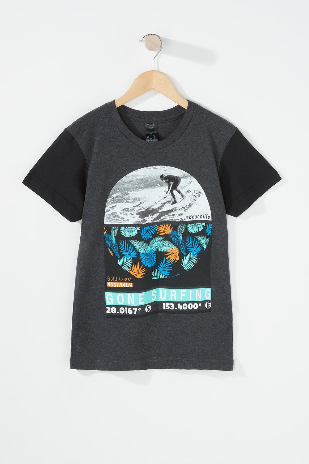 Kids Boys Gone Surfing Graphic T-Shirt Charcoal
