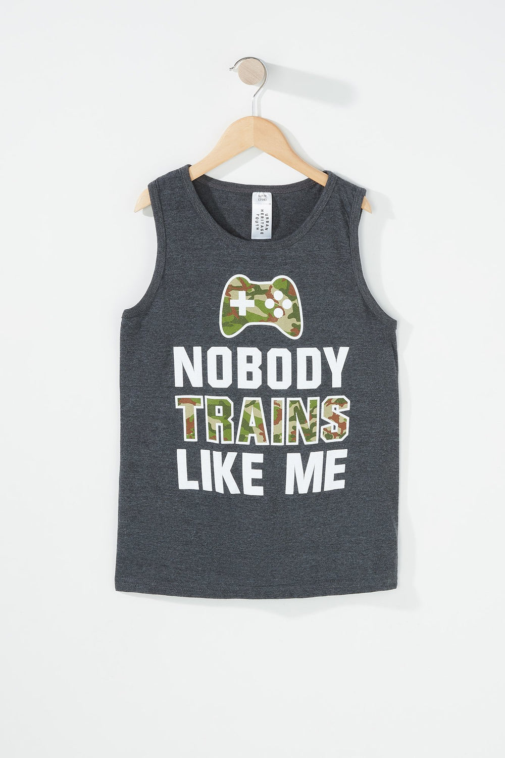 Kids Boys Nobody Trains Like Me Camo Graphic Tank Charcoal