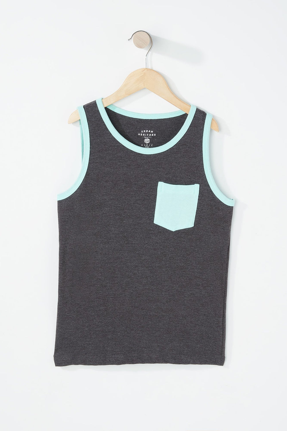 Kids Boys Pocket Contrast Trim Tank Charcoal