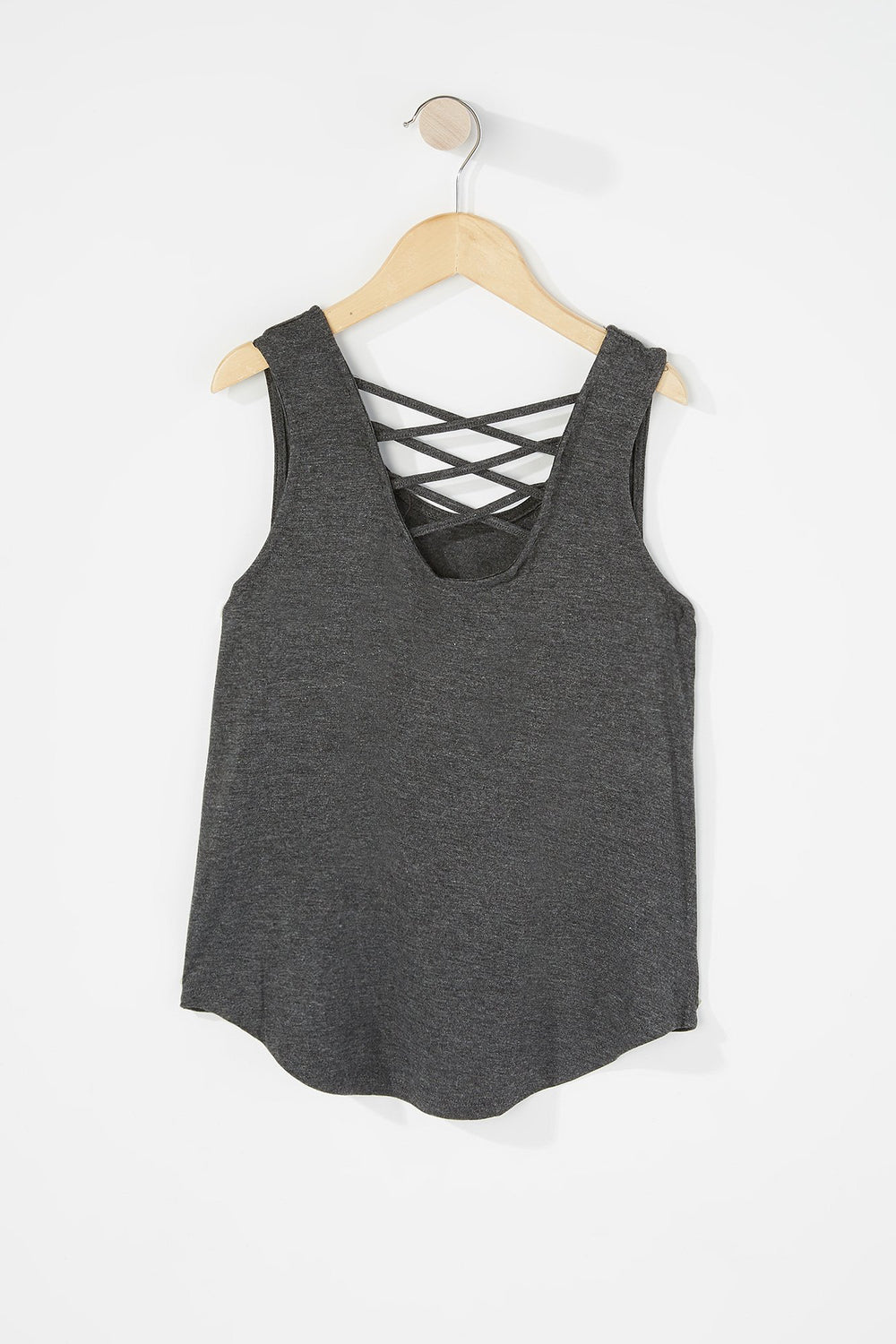 Kids Girls Caged Back Graphic Tank Charcoal