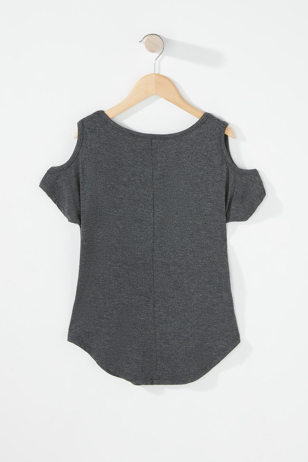 Kids Girls Cold Shoulder Dolphin Hem T-Shirt Charcoal