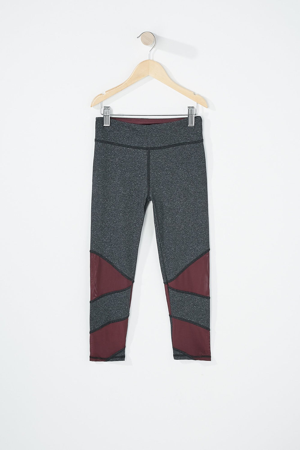 Kids Girls Colour Block Mesh Knee Cropped Active Legging Charcoal