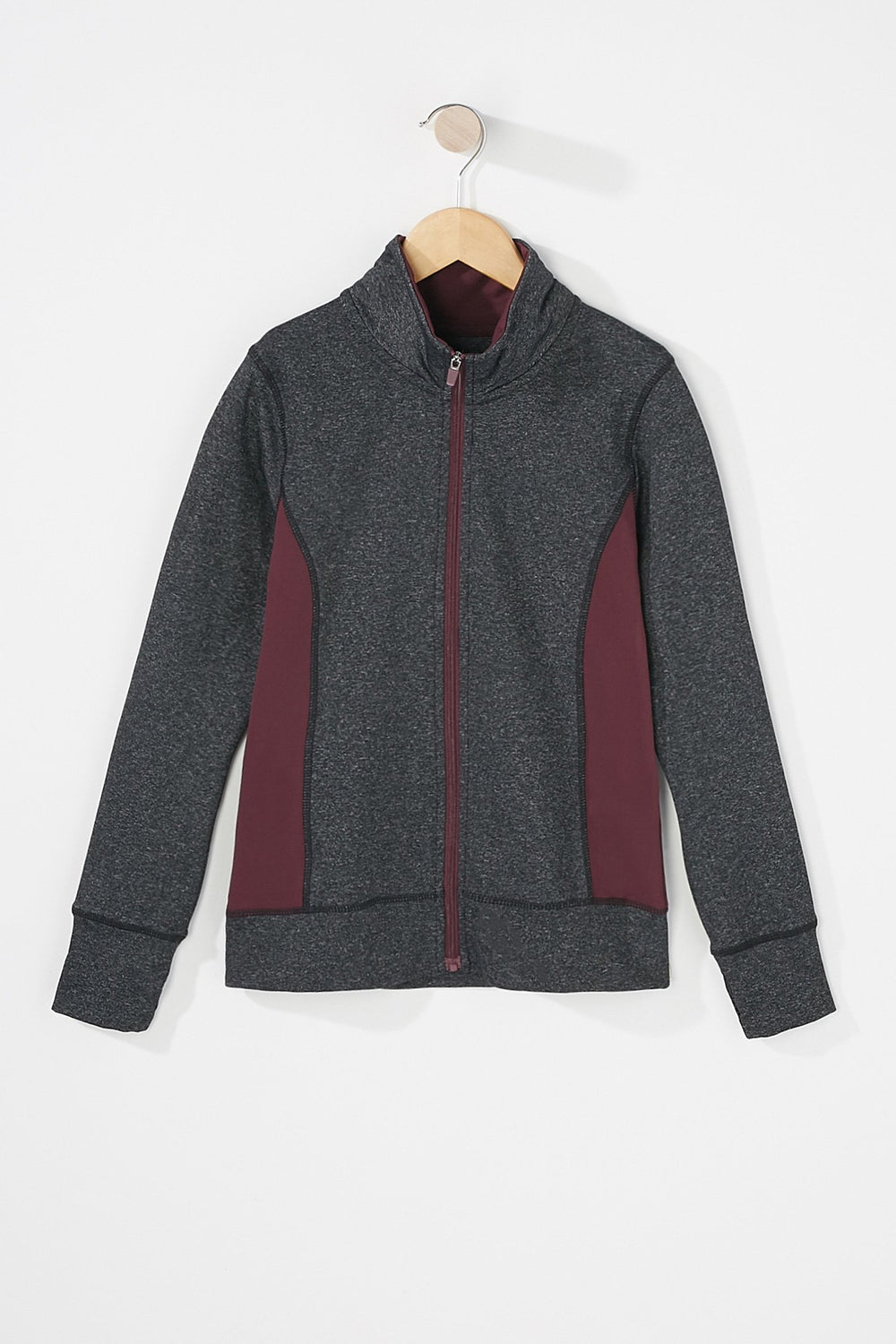 Kids Girls Colour Block Zip-Up Active Jacket Charcoal