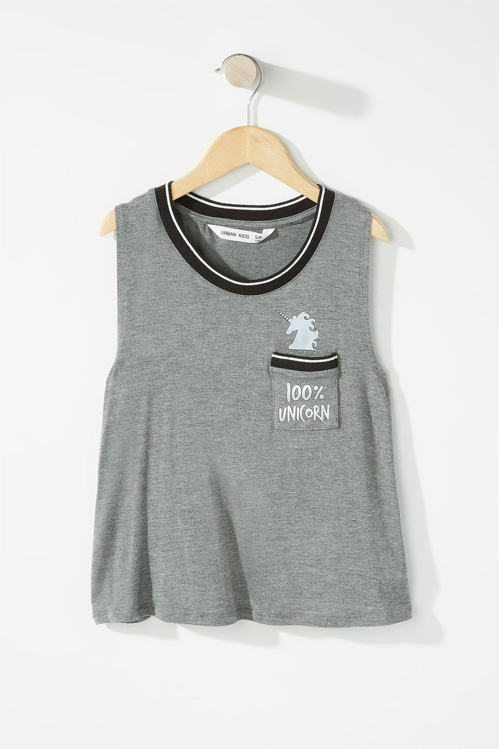 Kids Girls Graphic Pocket Tank Charcoal