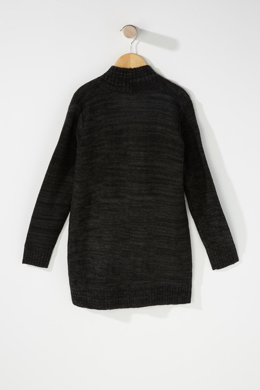 Kids Girls Knit Open-Front Pocket Cardigan Charcoal