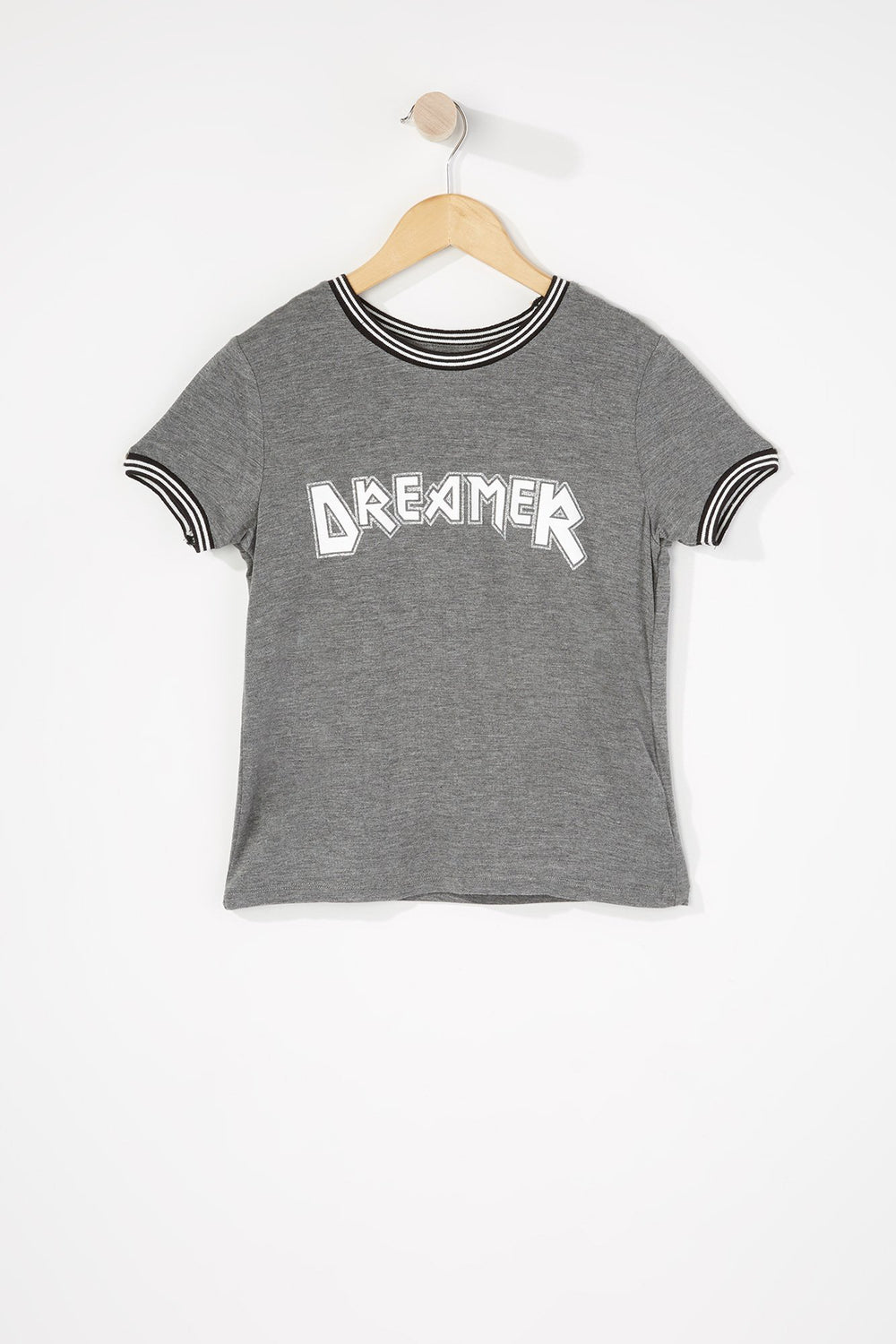 Kids Girls Ringer Graphic T-Shirt Charcoal