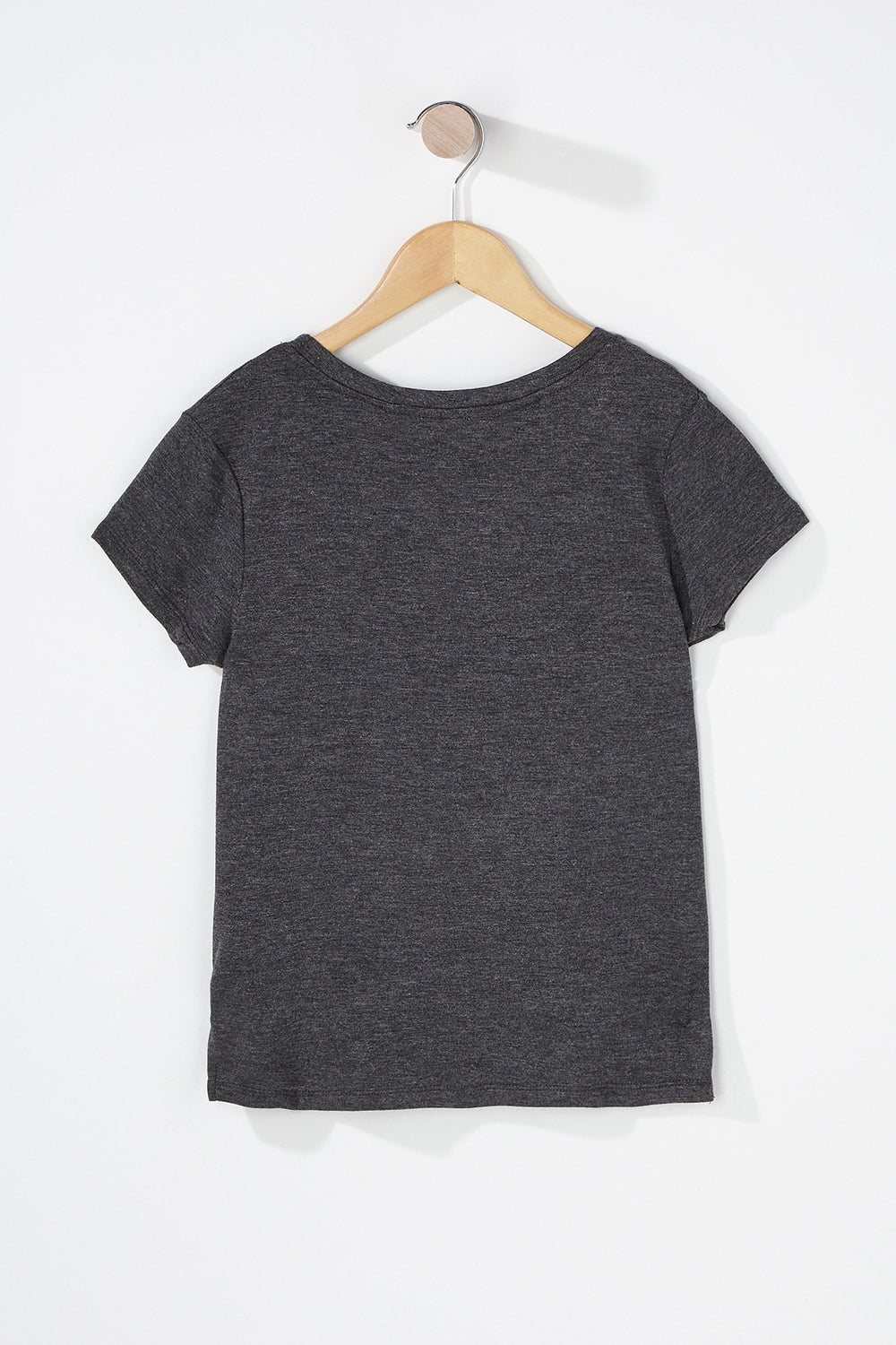 Kids Girls Scoop Neck High-Low Pocket Basic T-Shirt Charcoal